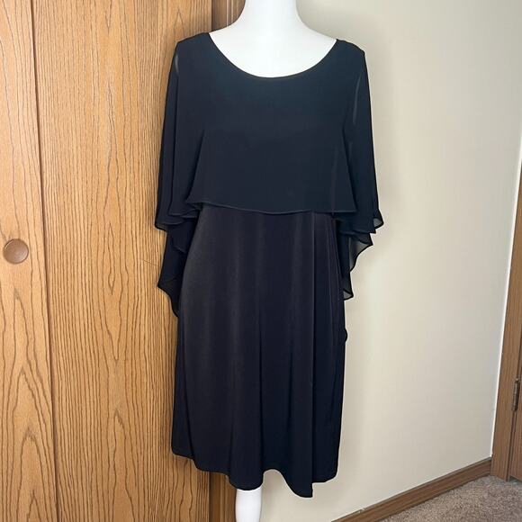Glamour Black Capelet Dress Sheer Overlay Holiday Wedding Cocktail Evening Goth - Picture 2 of 10